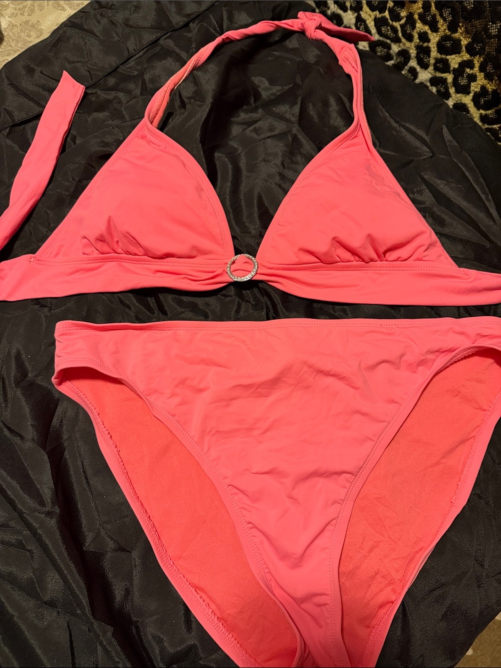 Swim Systems  coral Halter Bikini Set with Ring Accent new not worn size large